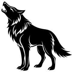 Powerful Black and White Wolf Silhouette Howling at the Moon: Majestic, Wild, and Free Stock Image