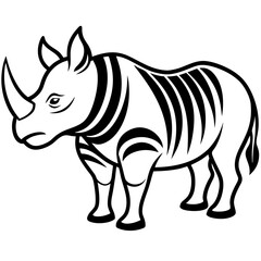 Striped Rhino: Bold Black and White Line Art Illustration, Powerful African Animal Design