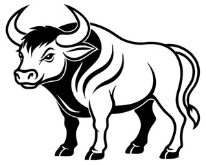 Powerful Black and White Bull Illustration: Strong, Majestic, Tribal Style Vector Graphic