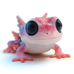 Charming cartoon gecko with vibrant pink and blue scales, isolated on white. Appealing for children's designs. Baby dinosaur isolated on a white background.