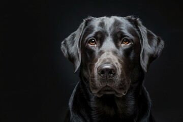 Fototapeta premium Portrait of a Black Labrador Dog With a Thoughtful Expression