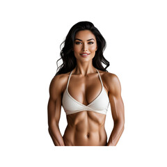 Confident and Muscular Woman in White Sports Bra