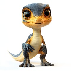 A cheerful cartoon dinosaur smiles, ready for adventure! This friendly, scaled creature is perfect for kids' content. Baby dinosaur isolated on a white background.