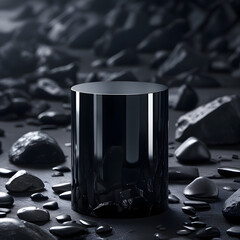 Empty black rock round podium for product presentation