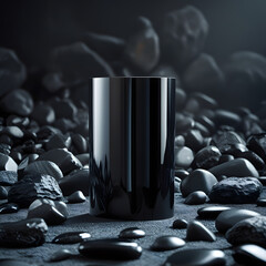 Empty black rock round podium for product presentation