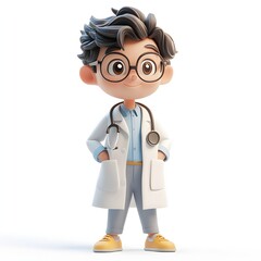 Adorable young boy dressed as a doctor, smiling warmly. He's ready to care and heal! Isolated on a white background.