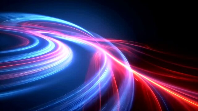 Energetic light streaks flowing and swirling with vibrant blue and red hues, abstract background