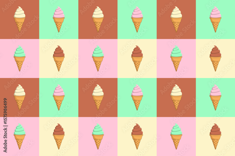 Poster ice cream cone seamless pattern with pastel color background creates playful and cheerful design for