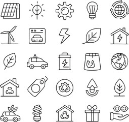 A collection of eco friendly design elements promotes sustainability and environmental conservation with iconic symbols and green energy concepts.
