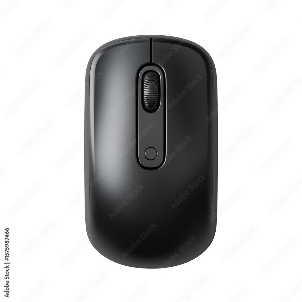 Fototapete black wireless computer mouse isolated on white background, wireless computer mouse on white with wo