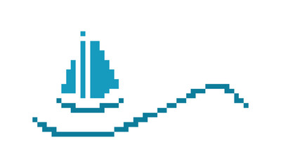 illustration ship logo vector pixel art