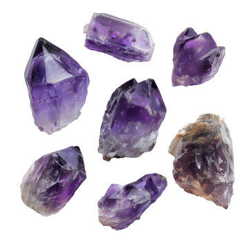 amethyst crystals isolated on transparent background cutout
