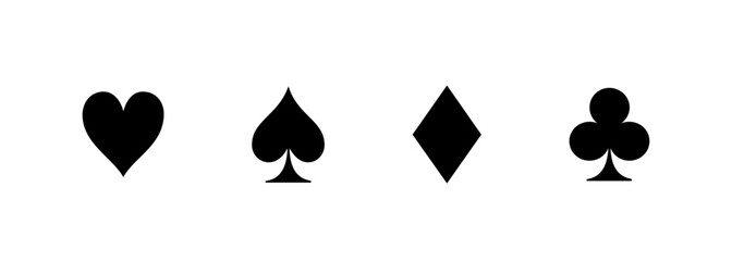 Hearts and Spades, Diamonds and Clubs card vector set. Black playing cards icon. 4 card suits symbol