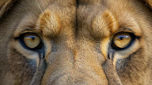 Close-up of lion eyes reflecting the savanna — powerful and symbolic vision for World Lion Day

