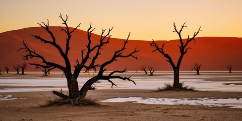 Sossusvlei Sunrise - Silhouetted Trees & Dunes