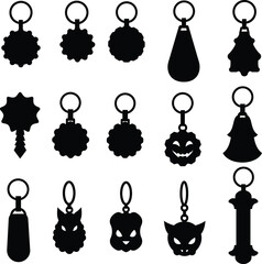 Various Black Silhouette Decorative and Themed Zipper Pulls and Slider Shapes Vector Set, Holiday and Halloween Inspired Bag Hardware and Garment Fastener Designs, Isolated Clip Art Elements.