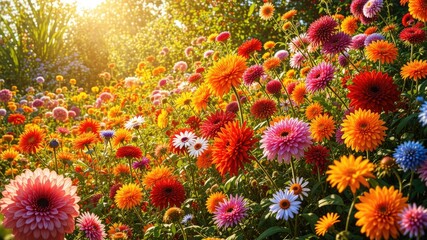 Warm Sunshine Illuminates a Burst of Garden Flowers