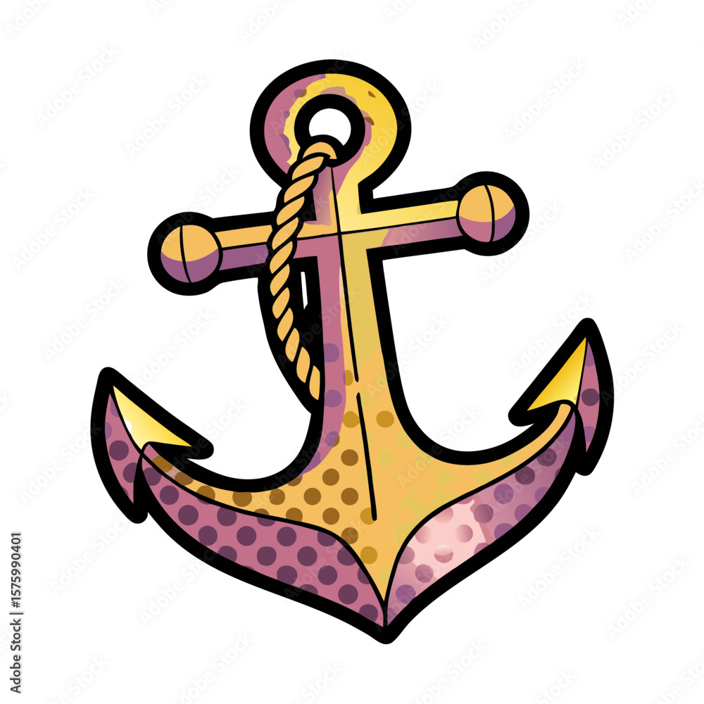 Poster isolated vector image of a colorful anchor in pop art style on a transparent background