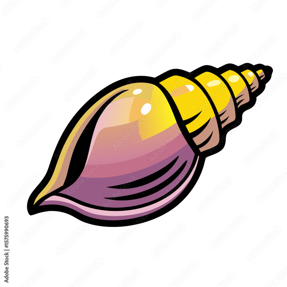 Poster seashell in comic book style with colorful design and pop art, isolated vector image on a transparen