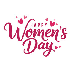 Happy Women's Day Calligraphy Design with Hearts - Elegant Greeting Graphic