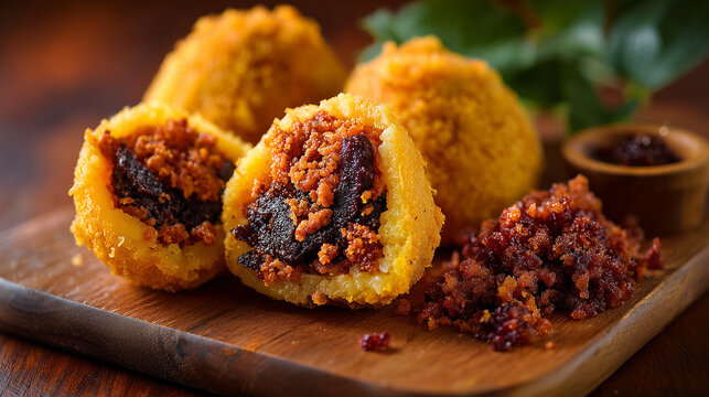 Combro with oncom filling, macro food photography