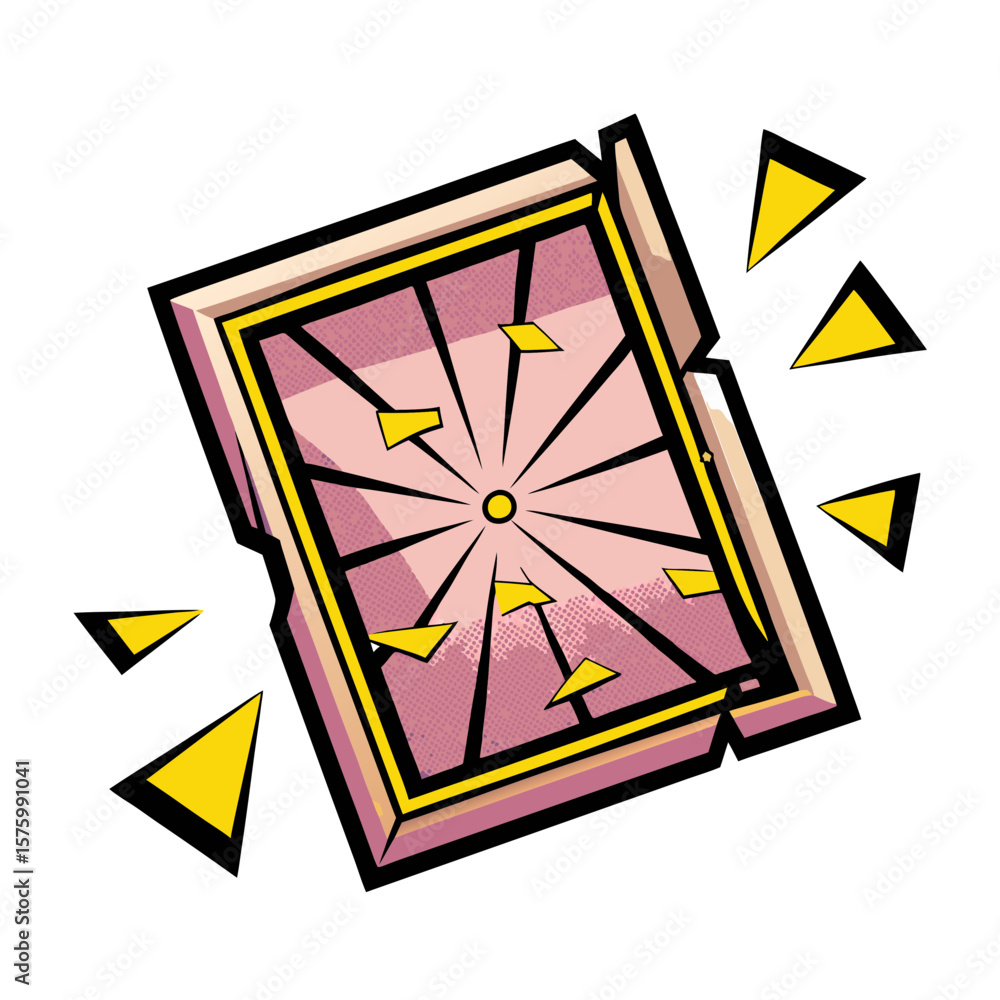 Poster isolated vector image of a shattered picture frame in pop art style, isolated vector image on a tran