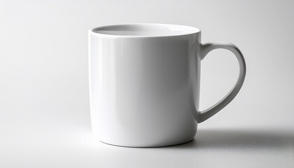 Fototapeta premium minimalist plain white ceramic mug with handle centered and isolated on clean white background soft shadow and high detail perfect for product mockups or lifestyle branding