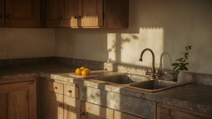  Bright Sunlight Illuminating Fresh Lemons on Rustic Wooden Kitchen Countertop