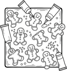 Gingerbread men cookies being decorated with icing and sprinkles on a tray gingerbread man decorating
