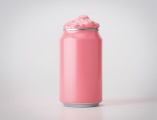 Pink Soda Can with Frothy Foam Product Mockup on White Background