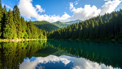 Serene mountain lake reflecting clouds (2)