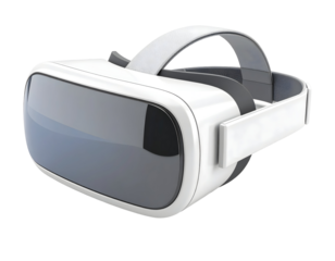 White and gray VR headset on black