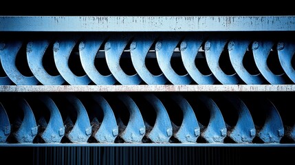 Fototapeta premium Detailed view of blue metal machine parts.