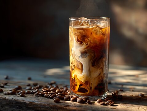 glass cup of cold Iced latte coffee brew americano with straw in plastic cup on to go or takeaway cup isolated on white background
