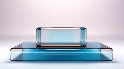 Rectangular, square pedestal for showing product, transparent glass material, marketing promotion template, ai