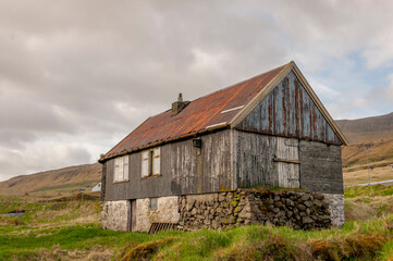 Top view, green hills at Danish Faroe Islands 2022