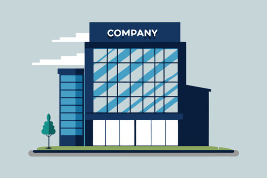 Modern corporate building with large windows and company signage