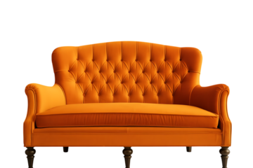 Elegant Orange Tufted Sofa With Classic Design for Luxurious Living Room Decor, A Stylish Addition to Home Furnishings and Interior Design, Adding Comfort and Sophistication