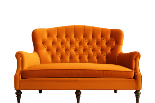 Elegant Orange Tufted Sofa With Classic Design for Luxurious Living Room Decor, A Stylish Addition to Home Furnishings and Interior Design, Adding Comfort and Sophistication