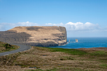 Top view, green hills at Danish Faroe Islands 2022