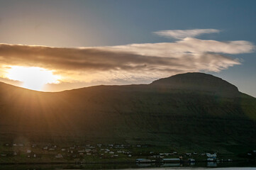 Top view, green hills at Danish Faroe Islands 2022