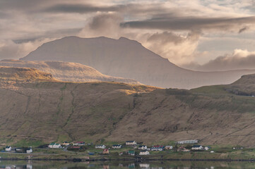 Top view, green hills at Danish Faroe Islands 2022