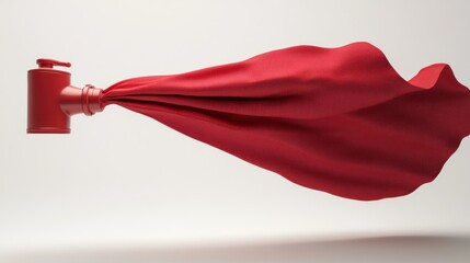 Red fabric draped from a pipe