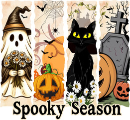 Spooky Season png | Halloween T-Shirt png | Ghost Black Cat Pumpkin | Tombstone | Autumn Fall png | Halloween Party Gift | Festive Apparel
