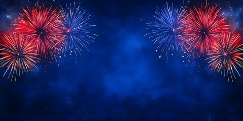 Spectacular bright fireworks burst across the night sky, creating a vivid and celebratory atmosphere