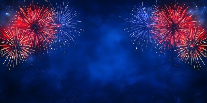 Spectacular bright fireworks burst across the night sky, creating a vivid and celebratory atmosphere