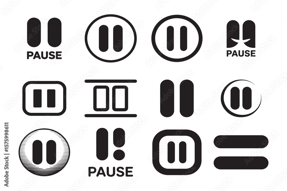Poster pause symbols collection stop button
