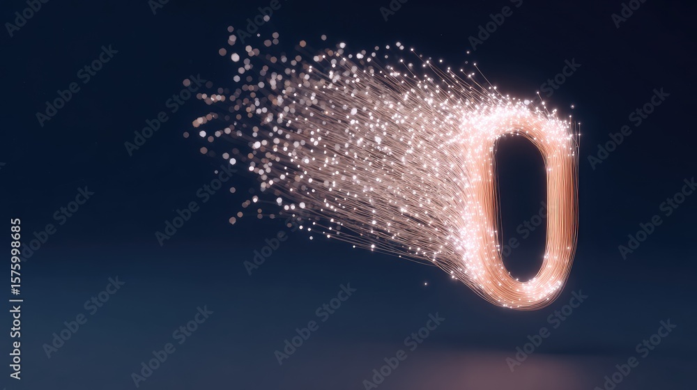 Poster abstract glowing number zero with sparkling light trails in dark background for creative digital des