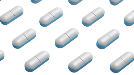 Seamless Pattern of White and Blue Pills on a Black Background for Medical Use
