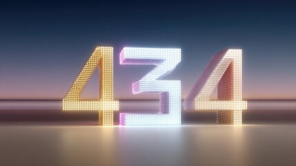 Bright Illuminated Numbers 434 Against a Soft Gradient Background with a Calm Atmosphere at Twilight